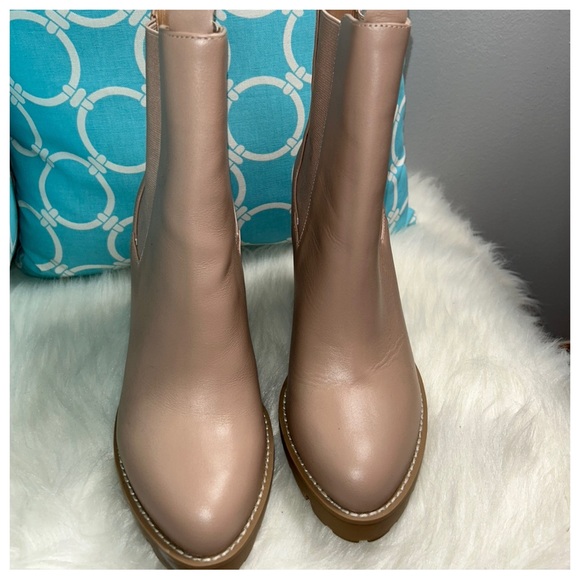 Charles David Gambit Dark Nude Leather Pull On Platform Booties Sz 9 - Picture 6 of 12